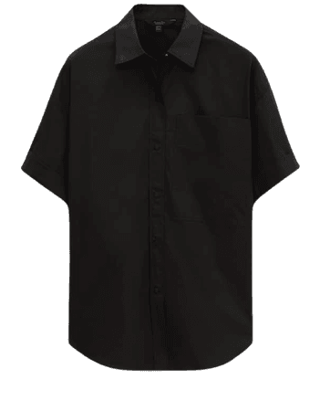 Black short sleeve poplin shirt - Women - Massimo Dutti