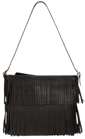 black leather Carmen Fringe Shoulder Bag | agnès b.