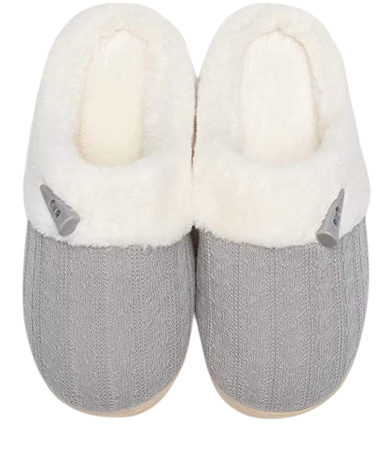 Amazon.com | NineCiFun Women's Slip on Fuzzy Slippers Memory Foam House Slippers Outdoor Indoor Warm Plush Bedroom Shoes Scuff with Fur Lining Size 7-8 Light Grey | Slippers