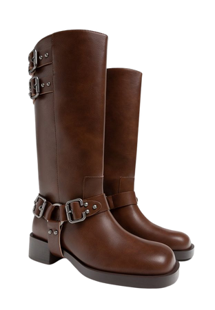 Flat biker boots with buckles - Women's See all | Stradivarius United States