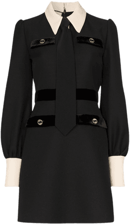 Black Gucci Shirt And Tie Wool Dress | Farfetch.com