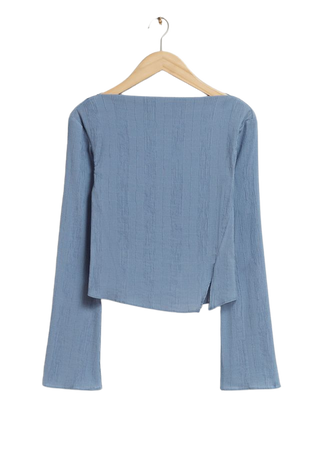 Cropped Asymmetric Frilled Top - Light Blue - Tops & T-shirts - & Other Stories US