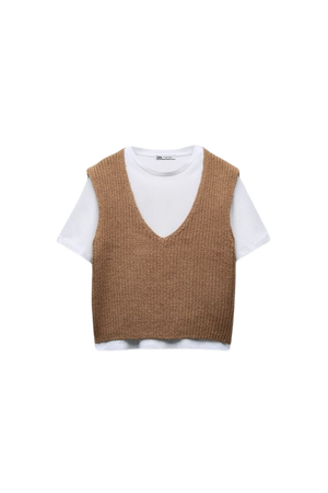 TOP WITH TRICOT DETAIL - taupe brown | ZARA United States