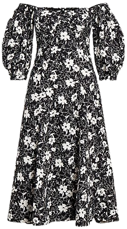 Floral Off-the-Shoulder Linen Dress