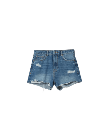 Vintage fade ripped denim shorts - Denim - Woman | Bershka
