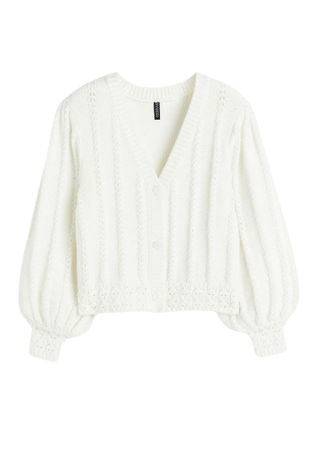 Textured-knit Balloon-sleeved Cardigan - Cream - Ladies | H&M US