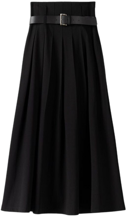 Tailored box pleat midi skirt with belt and slit - New - Women | Bershka