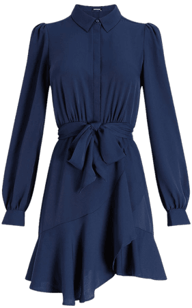 Belted Puff Sleeve Shirt Dress | Express