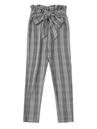 SHEIN Paperbag Waist Belted Plaid Pants | SHEIN USA