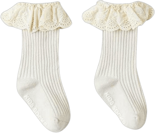 Laurenza's Baby Girls White Knee High Socks with Eyelet Lace 0-1 Years