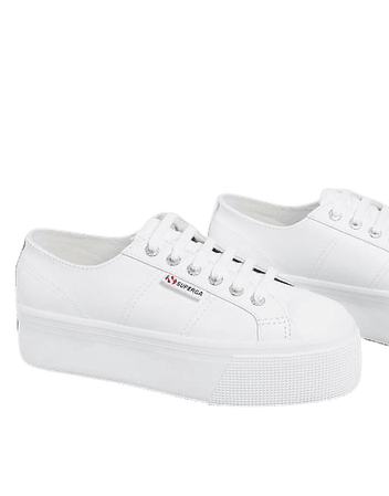 Superga 2790 nappa leather lace-up flatform sneakers in white | ASOS