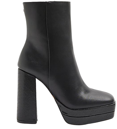Black faux leather platform ankle boots | River Island