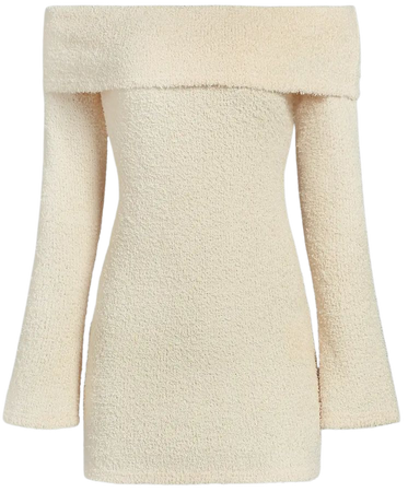 ZAFUL Women's Sexy Party Fuzzy Knitted Foldover Off Shoulder Solid Color Long Sleeve Mini Bodycon Dress In LIGHT COFFEE | ZAFUL 2023