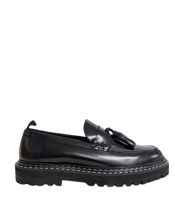 ASOS DESIGN loafers in black leather with chunky sole and contrast stitch | ASOS