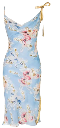 S/S 2001 Christian Dior by John Galliano Pale Blue Floral Print Bias Cut Dress For Sale at 1stDibs