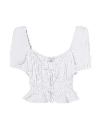 Lace-up blouse with voluminous sleeve - New - Woman | Bershka