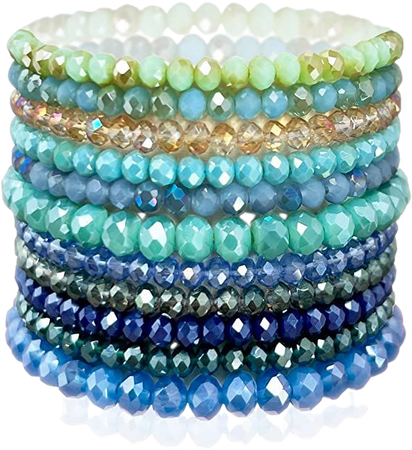 Amazon.com: CATCHY & CRAFTY Crystal Bracelet for Women Bohemian Colorful Beaded Stretch Stackable Statement Bracelets Glass Beads Boho Friendship Bride Mothers Day Gift Bridal (Emerald Ocean Blue) : Clothing, Shoes & Jewelry