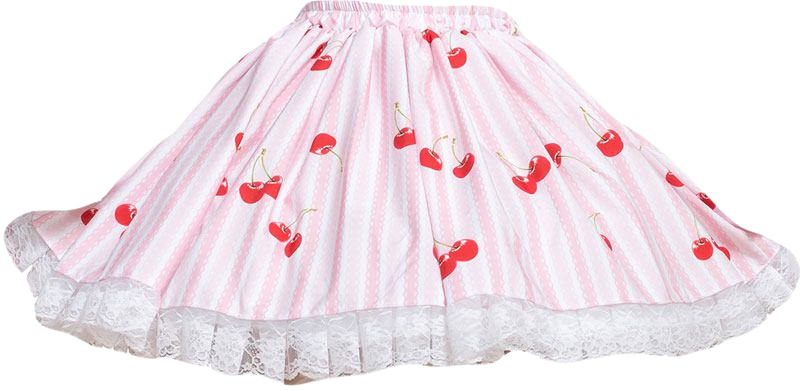 Amazon.com: Trendareus Pink Polyester Striped Pattern Cherry Printed Lace Lolita Suspender Skirt