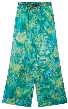 Tropical Printed Wide Leg Beach Trousers | Karen Millen