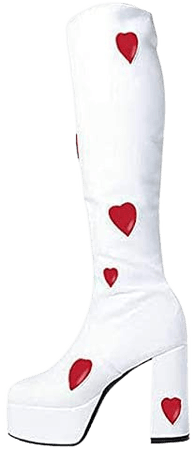 Amazon.com | Womens Knee High Boots Side Zipper Sweet Heart Chunky High Heel Go Go Lolita Platform Boots | Knee-High