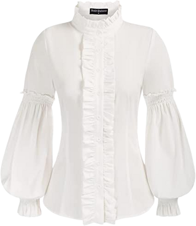 Scarlet Darkness Women's Vintage Shirt Stand Collar Long Sleeve Victorian Blouse at Amazon Women’s Clothing store