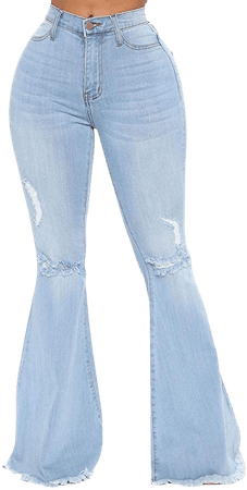 YouSexy Women's Flare Bell Bottom Jeans Knee Ripped Fitted Destroyed Flare Denim Pants 70s Outfits for Women at Amazon Women's Jeans store