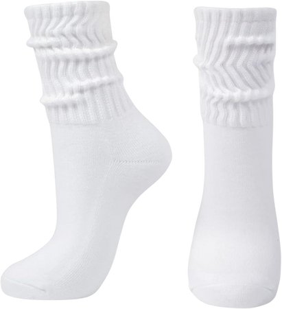 Intgoodluckycc White Slouch Socks for Women, Chunky Stacked Scrunch Socks (1 Pair - White) at Amazon Women’s Clothing store