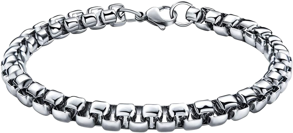 Monily 7mm 9Inches Square Rolo Stainless Steel Bracelet Stainless Steel Chain Necklace Round Box Necklace Men Women Jewellery | Amazon.com