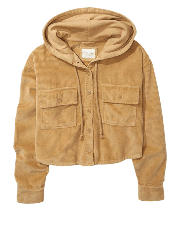 AE Hooded Cropped Corduroy Button-Up Shirt