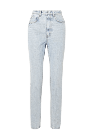Satin-trimmed High-rise Tapered Jeans - Light denim