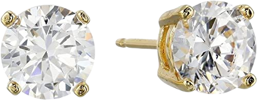 Amazon.com: Amazon Essentials Yellow Gold Plated Sterling Silver Round Cut Cubic Zirconia Stud Earrings (5mm) : Clothing, Shoes & Jewelry