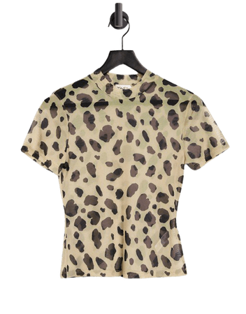 NA-KD recycled polyester leopard print mesh top in brown | ASOS