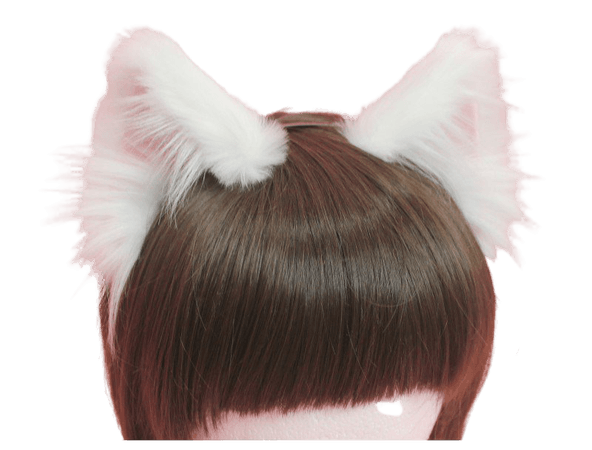 Fluffy White Realistic Cat Ears (pink velvet,white fluffs)