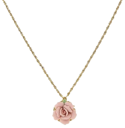 1928 Jewelry Gold Tone Genuine Pink Porcelain Rose Pendant Necklace