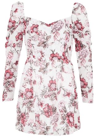 Floral Puff Sleeve Skater | boohoo white