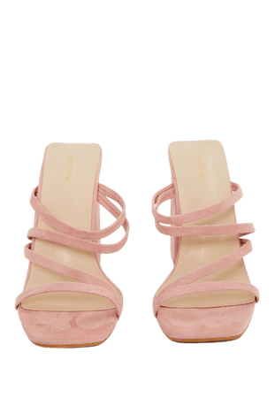 Light Pink Faux Suede Block Heel Mule Sandals | PrettyLittleThing USA