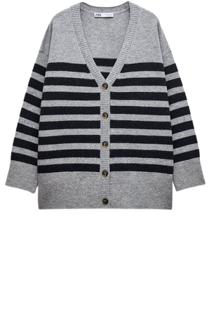 striped cardigan sweater- Gray / Blue | ZARA United States
