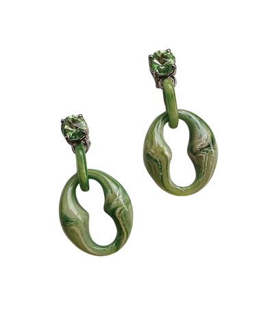 green jewel & clay earrings