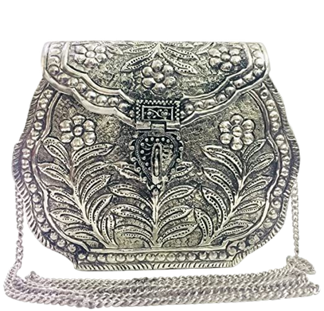 eid gift Indian Vintage Brass silver clutch Purse antique Ethnic Handmade Women metal clutch Bag: Handbags: Amazon.com