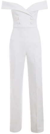 Clothing : Jumpsuits : 'Rissa' White Crepe Bardot Jumpsuit