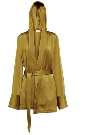 Saint Laurent Olive Silk Satin Robe Jacket Dress