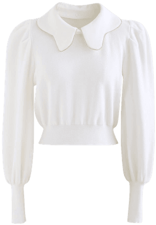 Detachable Collar Crop Knit Top in White - Retro, Indie and Unique Fashion