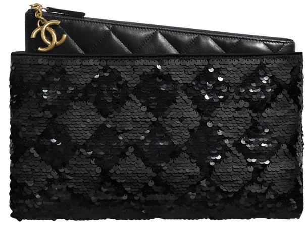 Chanel pouch with shiny and matte black sequins