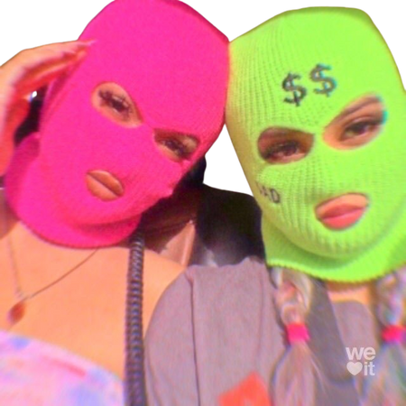 green and pink ski mask