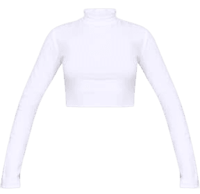 White High Neck Long Sleeve Crop Top | Tops | PrettyLittleThing