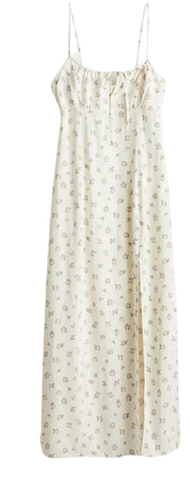 Drawstring-detail Midi Dress - Natural white/floral - Ladies | H&M US