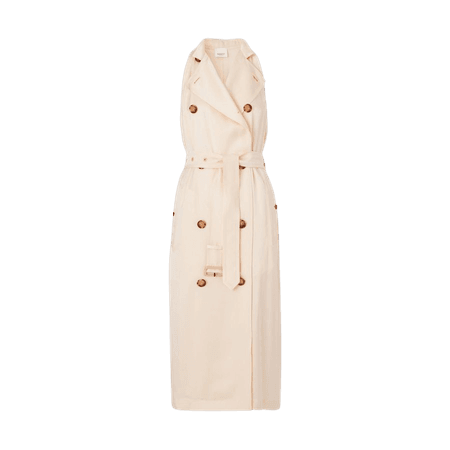 Sleeveless Silk Satin Trench Dress in Buttermilk Beige - Women | Burberry® Official