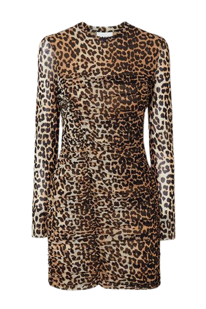 Ruched Leopard-print Stretch-mesh Mini Dress - Leopard print