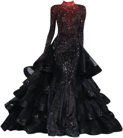 Dress Long Red Black Glitter