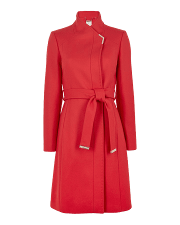 Long belted wrap coat - Coral | Wrap Coats | Ted Baker